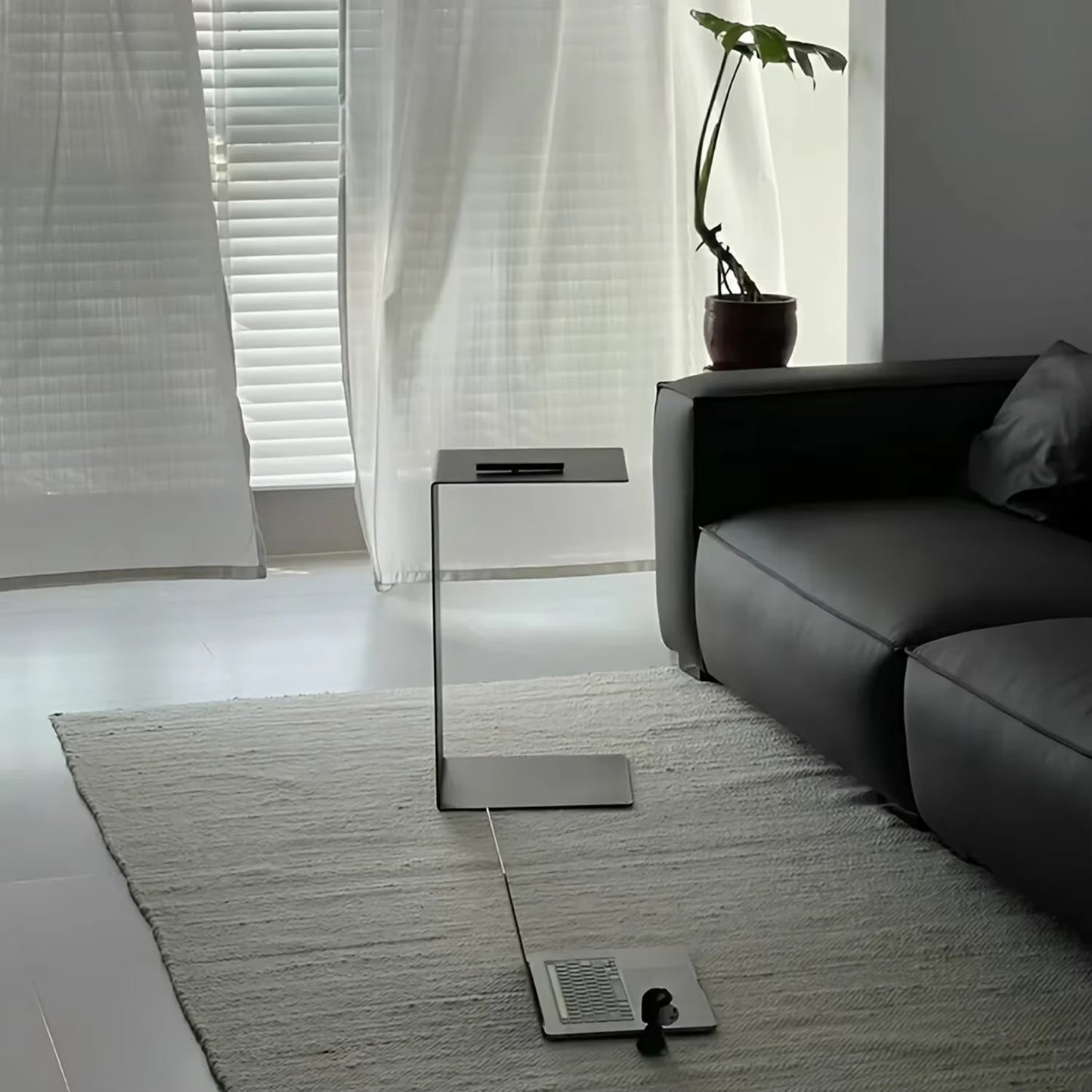 Light Luxury Sofa Side Table Light Luxury High-End Living Room C-Shaped Black Small Coffee Table Creative Design Storage Rack