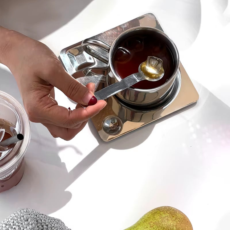 3Pcs Stainless Steel Coffee Cup Set Heat Resistant Mug with Saucer Spoon Placemat Kitchen Drink Water Cup Tableware Accessories