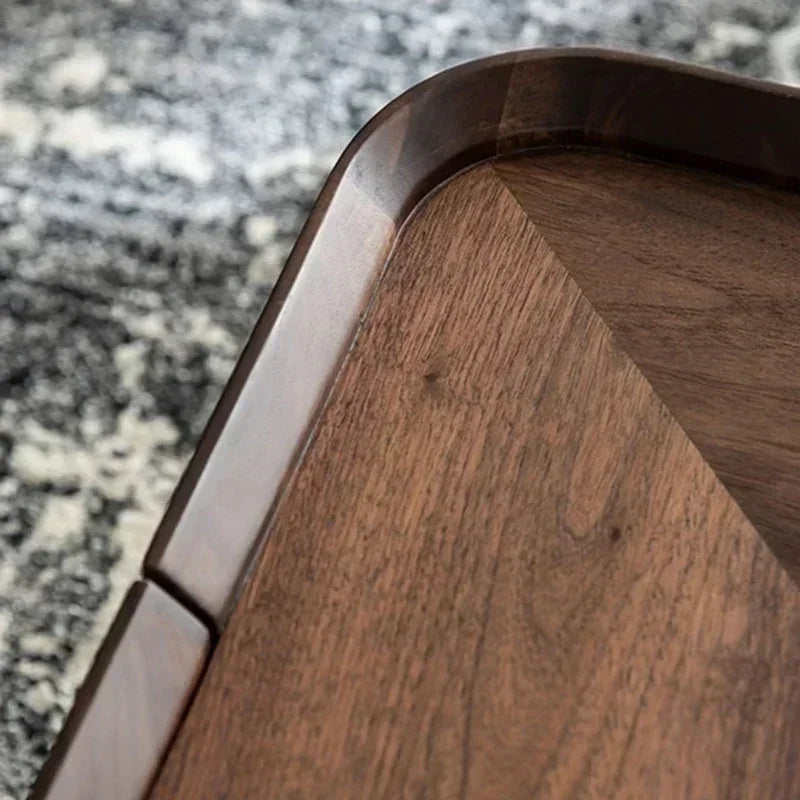 Square Coffee Table, Walnut Grain Density Board End Table, TV Cabinet Combination, with Hidden Drawers, for Living Room Use