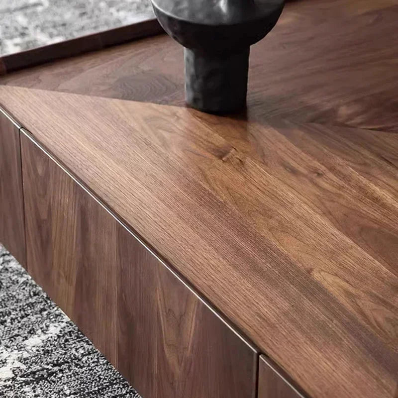 Square Coffee Table, Walnut Grain Density Board End Table, TV Cabinet Combination, with Hidden Drawers, for Living Room Use