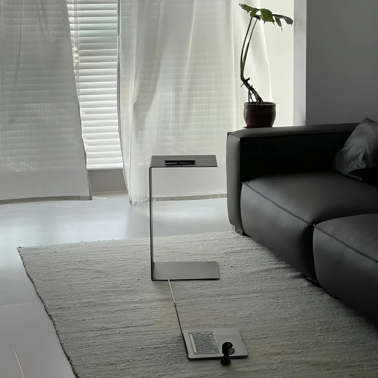 Light Luxury Sofa Side Table Light Luxury High-End Living Room C-Shaped Black Small Coffee Table Creative Design Storage Rack