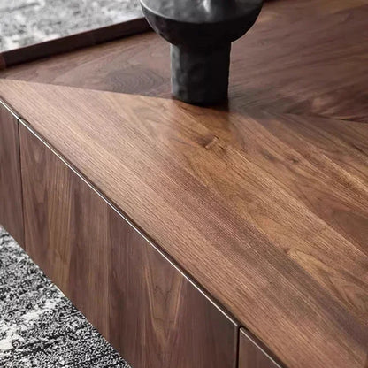 Square Coffee Table, Walnut Grain Density Board End Table, TV Cabinet Combination, with Hidden Drawers, for Living Room Use